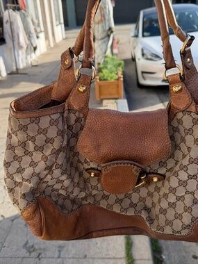 Gucci Brown & Beige Monogram Shoulder Bag